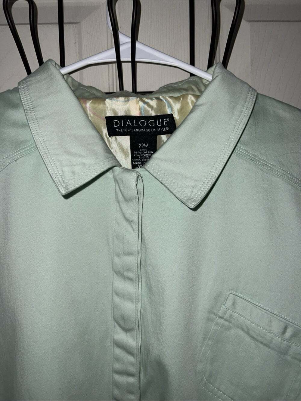 Dialogue Light Green Jacket 22W + SZ Shoulder Pads Button Up Silk Color Lining